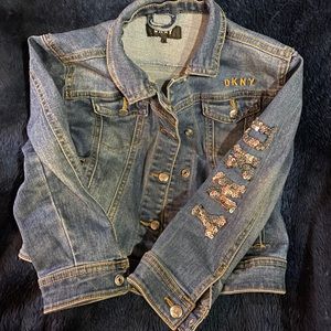 DKNY Girls Jean Jacket sequined Size 5.
